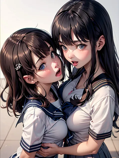 super fine illustration,masterpiece,best quality,ultra detailed,2girls,yuri,look at each other,eye contact,(sheer sailor school ...