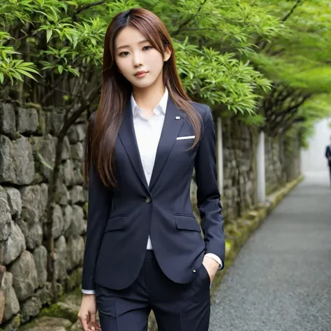 long hair, woman, suit, slender, 2, japan person