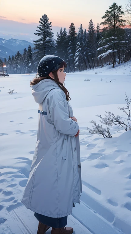 (Snow Scenery:1.2),a Girl looking this way