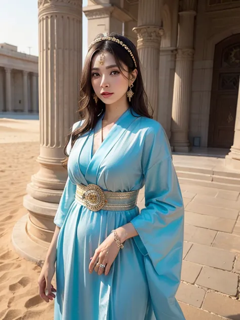 one japan, money色のアクセサリー, veil, gem, kaftans, turbaned, circlet, 額のjewelry, elegant robes, sand color, (oasis), long hair, wavy ...