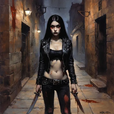 masterpiece,best quality,illustration, style of mike worrall and frank frazetta, high res, ((paiting)), (front view), ((1girl)),...