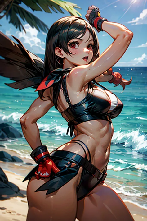 tifa in a pokémon world, in bikini and a pokemon