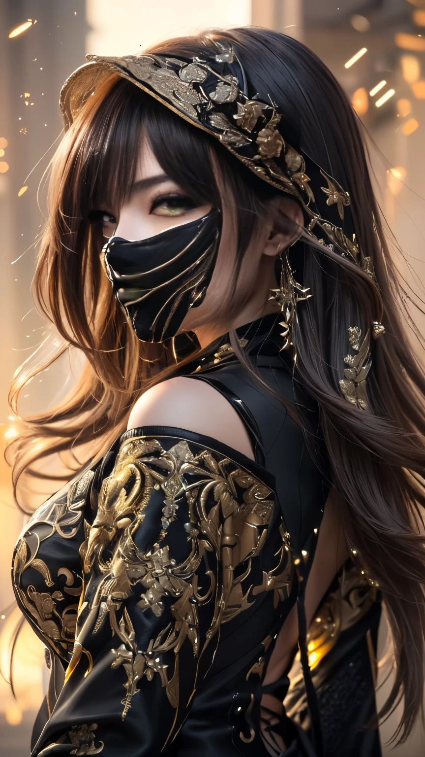 a close up of a woman wearing a black and gold outfit, 8k high quality detailed art, anime style 4 k, detailed digital anime art, badass anime 8 k, 8k stunning artwork, by Yang J, detailed anime character art, anime art wallpaper 4 k, anime art wallpaper 4k, anime art wallpaper 8 k, epic exquisite character art