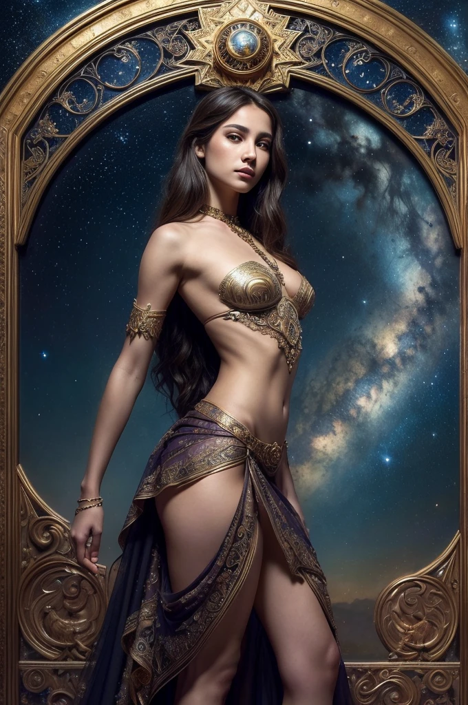 a solo beautiful princess, elegant, detailed, pretty, (rubenesque), (romanesque background), (night sky), elegant detailed dress, (art by dgtlv2 and henry asencio and zeen chin and josephine wall and edwin deakin), (masterpiece), (good anatomy), masterpiece, uhd, highly detailed