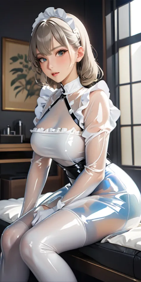 portraiture、(masterpiece,highest quality,ultra-high resolution),japanese women, (((very beautiful 2 girl))),(white latex maid ou...