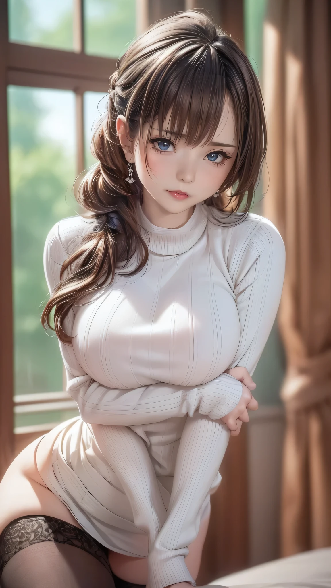 (random porn pose),(random hairstyle),(Highest image quality,(8k),ultra-realistic,best quality, high quality, high definition, high quality texture,high detail,beautiful detailed,fine detailed,extremely detailed cg,detailed texture,a realistic representation of the face,masterpiece,Sense of presence),sweater,tight mini skirt,stockings,Engineer boot