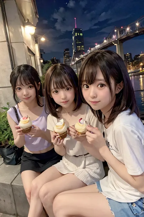 s-bridge:1.5, twilight, cloud, 3 pretty girls is eating softcreams,