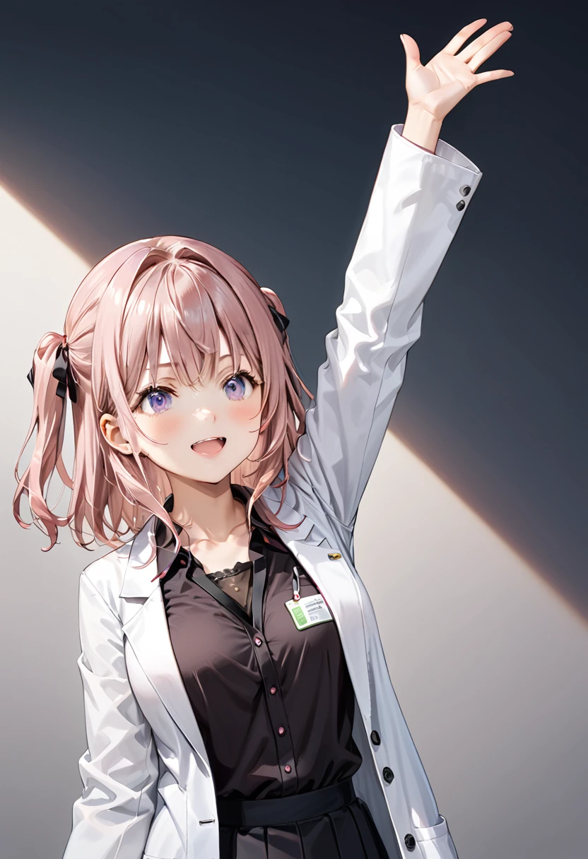 koyo_lab, 1girl, solo, arm up,labcoat