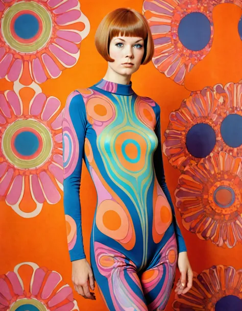 jugendstil 1960's psychedelic epic full body bodysuit shorthair portrait by john pitre and marimekko