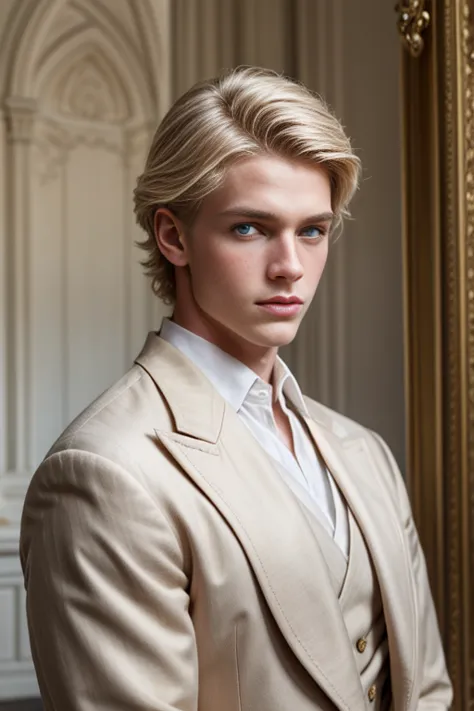 portrait of handsome blond boy, english lord, english lord clothes, blond hair, very handsome, royal court, royalty, baroque, el...