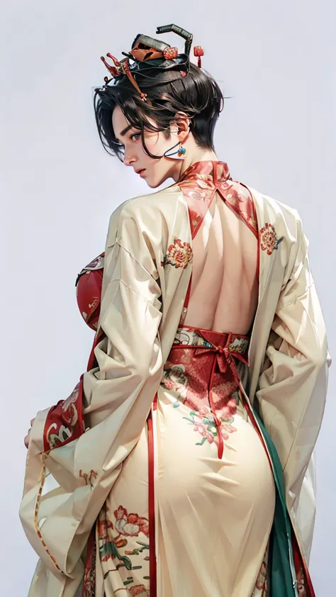 a male, big butt, big breast, wearing a crown, filler-lips , short black male style hair, wear a sexy chinese clothes, show off ...