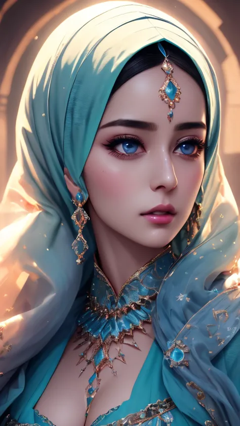 close up of woman wearing hijab and jewelry, digital painting by ambreen pott, featuring.artstation, imagination art, beautiful ...