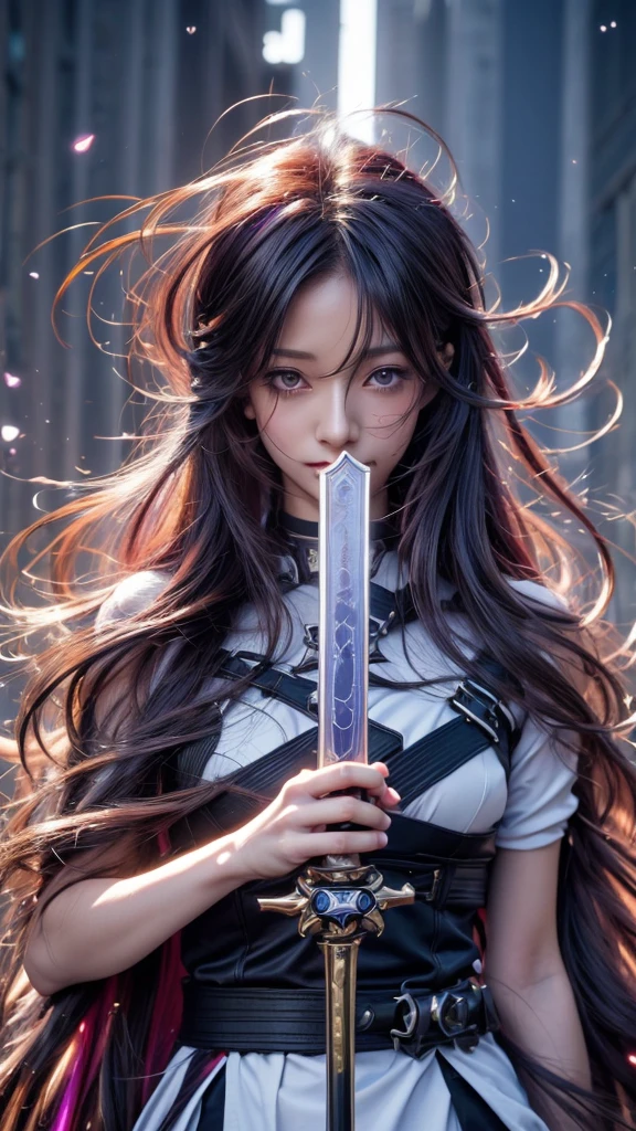 Long-haired and purple-haired anime character holding a sword, Best anime 4k konachan wallpaper, Anime Goddess, Anime Art Wallpapers 8K, Anime Style 4k, anime art wallpaper 4k, anime art wallpaper 4k, Portrait of a girl in the Knights of the Zodiac, Detailed digital anime art, Detailed anime art, anime wallpaper 4k, anime wallpaper 4k、masterpiece,best quality,ultra detailed,high-resolution,8k portrait,unity 8k wallpaper,extremely detailed CG unity 8k wallpaper