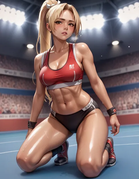 crotch bite、digging into the crotch、,((blonde hair, tanned, ))、wet legs、ponytail mai shiranui, 、、escape to, score_9, score_8_upp...