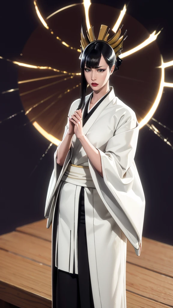 （（（Perfect figure，figure，独奏， （（（japanese clothes, kimono, mechanical arms, extra arms,））），（（（Senjumaru Shutar, long hair, bangs, blunt bangs, black hair, sidelocks, (black eyes:1.5), makeup, lipstick, red lipstick,））），((masterpiece)),high resolution, ((Best quality at best))，masterpiece，quality，Best quality，（（（ Exquisite facial features，Looking at the audience,There is light in the eyes，(（（Lol，confidence））)，））），型figure:1.7））），（（（Light and shadow，Huge breasts））），（（（Looking at the camera，black background，）））