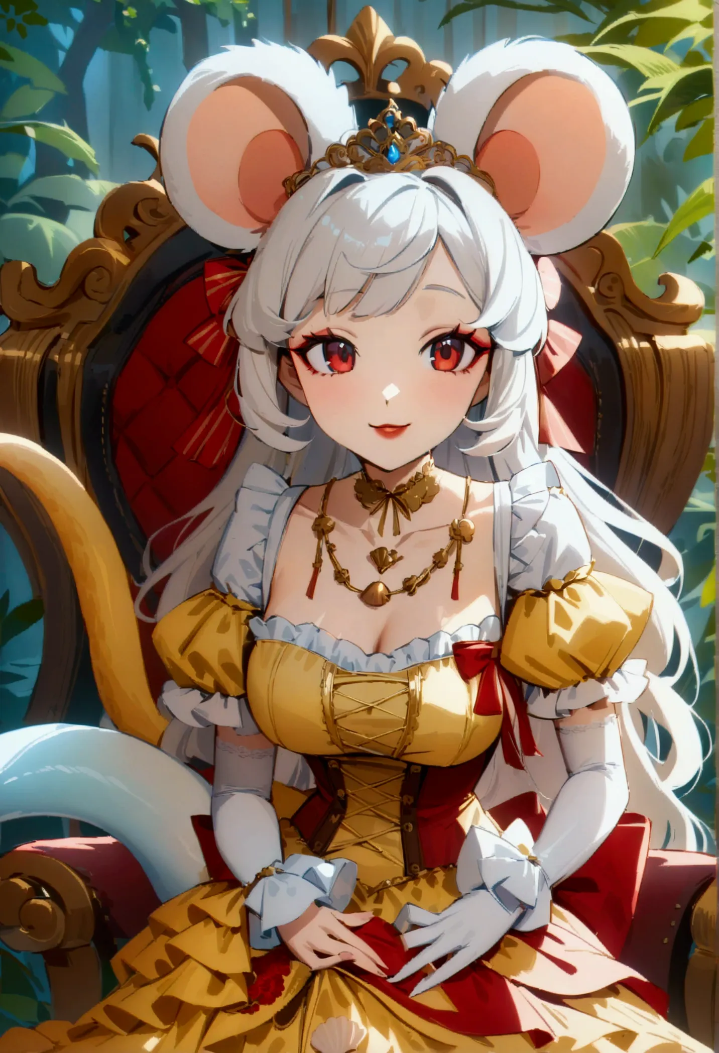 (best quality,4k,8k,highres,masterpiece:1.2), ultra-detailed, pretty anthropomorphic mouse girl has a princess, drawn in anime s...