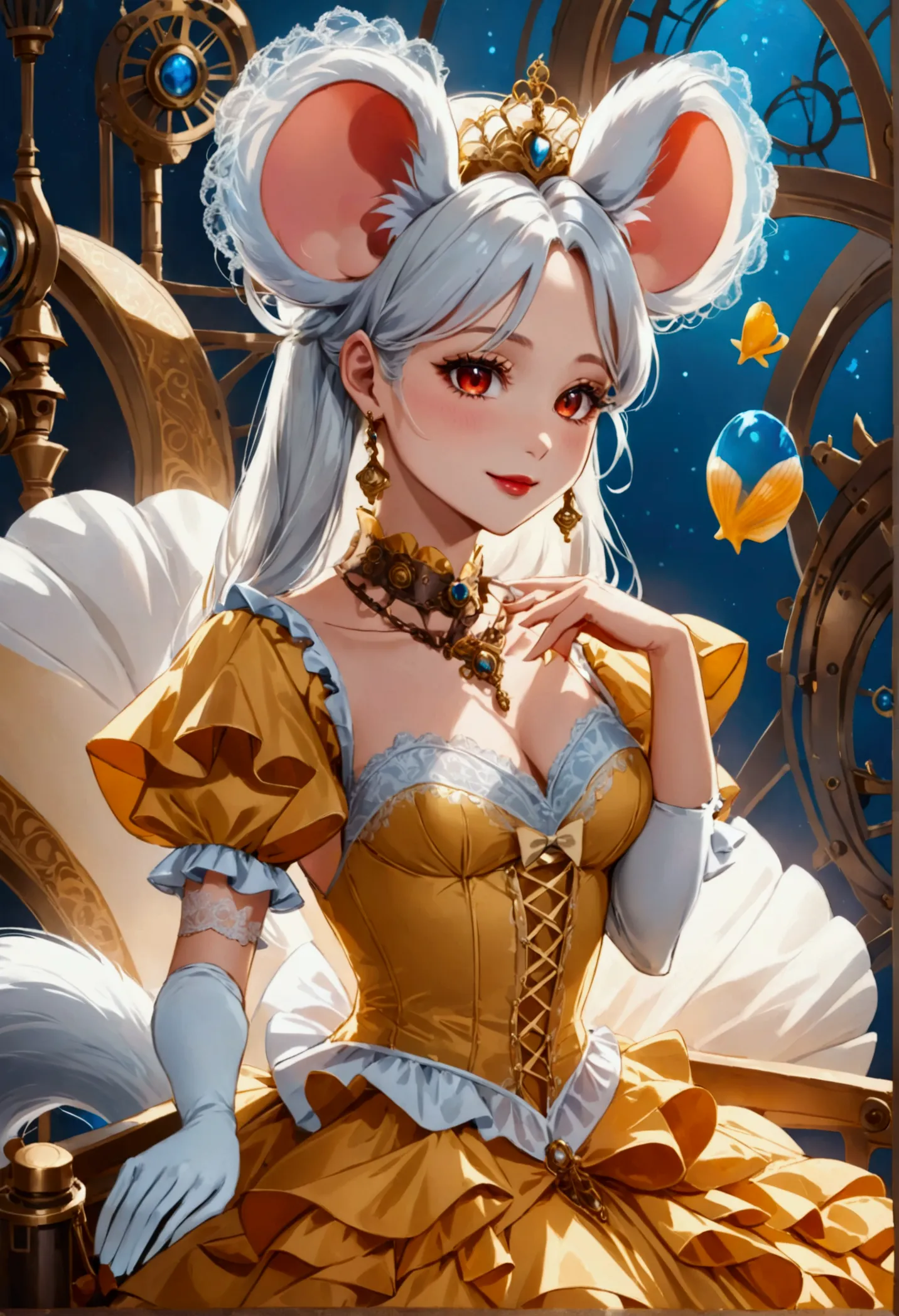 (best quality,4k,8k,highres,masterpiece:1.2), ultra-detailed, pretty anthropomorphic mouse girl has a princess, drawn in anime s...