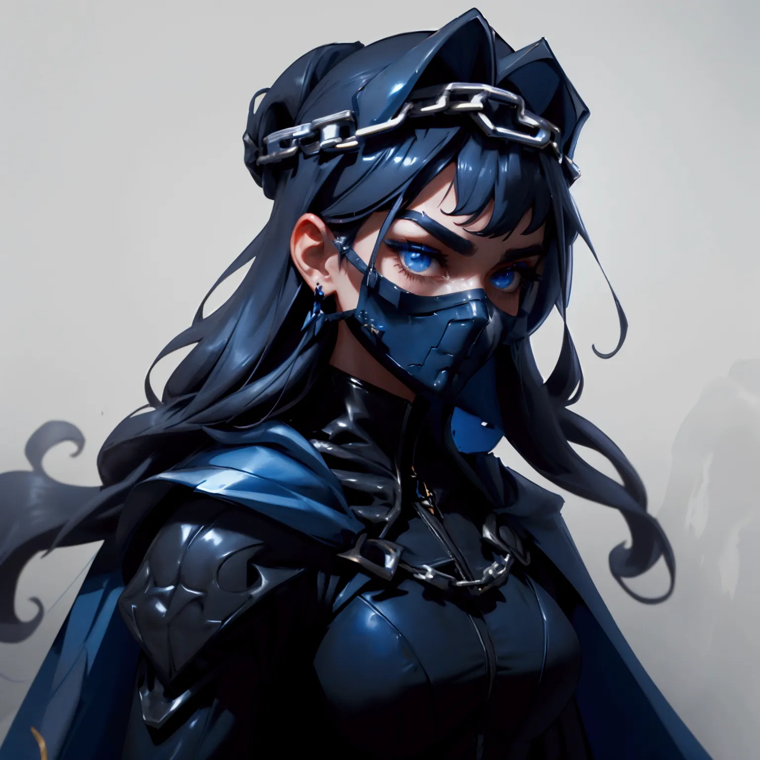 envision a 8k, highres, cinematic, close up beautiful portrait of an big tall girl named kronii ouro with long dark blue hair in...