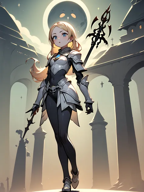 (((masterpiece, best quality, 16k))) female character with long blonde hair and bright blue eyes. she wears a celestial armor in...