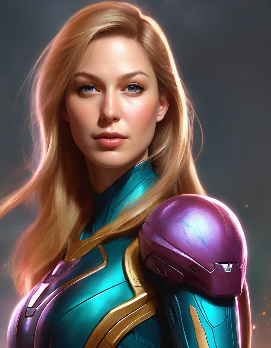 waist up  of mlssbnstkara woman, as Samus Aran, sci-fi, highly detailed, digital painting, artstation, concept art, sharp focus, illustration, art by Tony Sart and artgerm and randy vargas