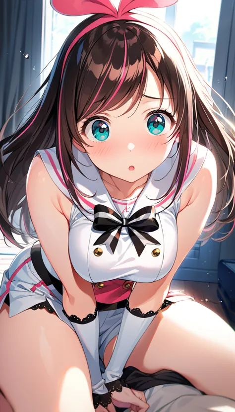 16k,1girl, kizuna ai \(kizuna ai\), kizuna ai, ,official style,blush,embarrassed,:o,cute,thick thighs,big breast,natural lightin...