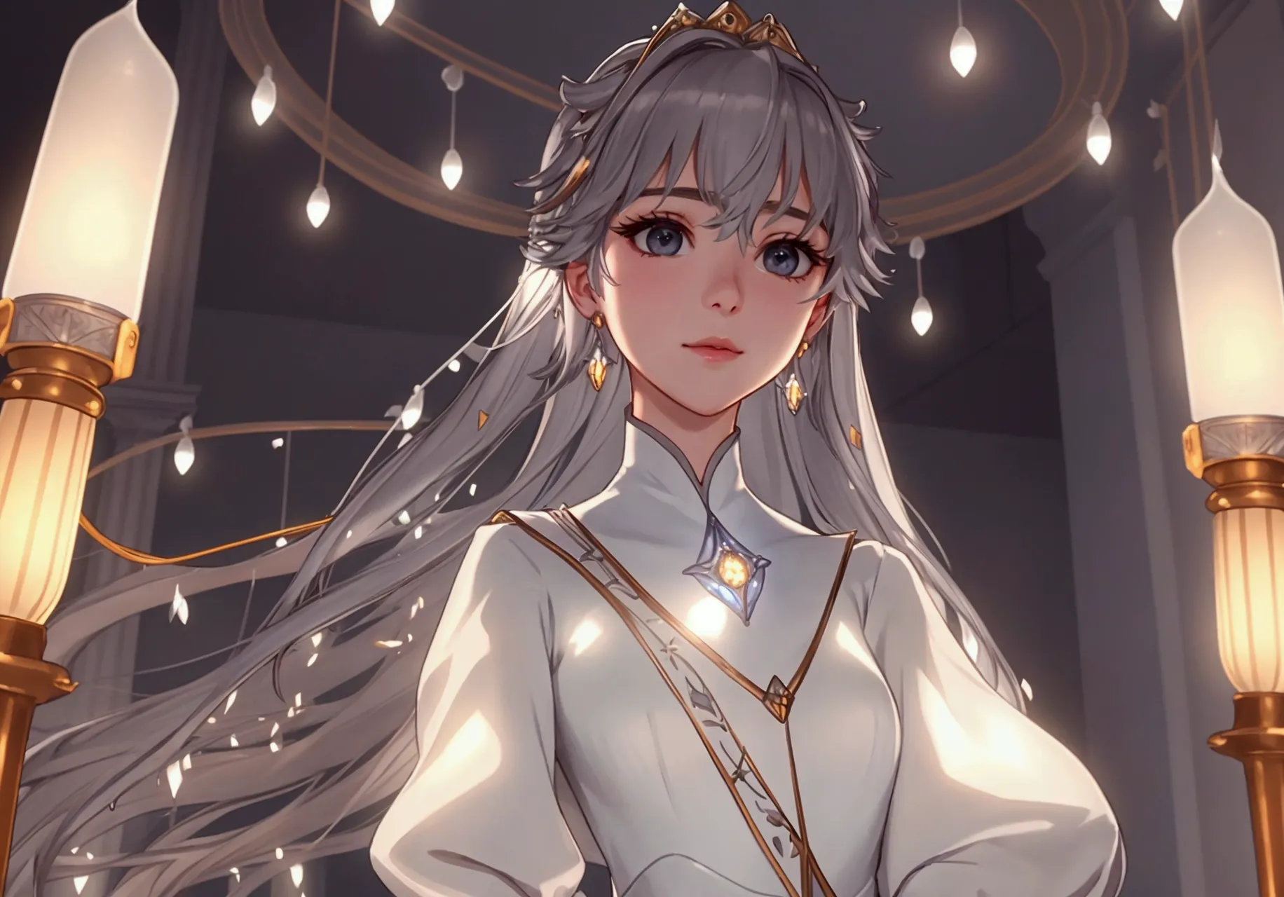 ((((anastasia)))) wearing white dress standing in the ((((lightdel kingdom)))), (masterpiece，top quality，best quality), （1 girl ...