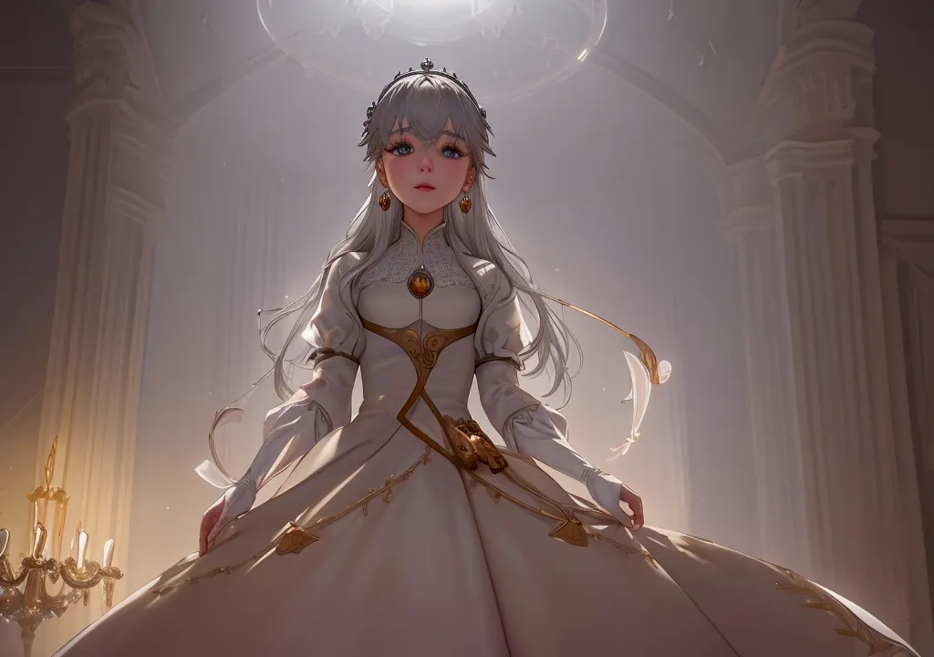 ((((anastasia)))) wearing white dress standing in the ((((lightdel kingdom)))), (masterpiece，top quality，best quality), （1 girl ...