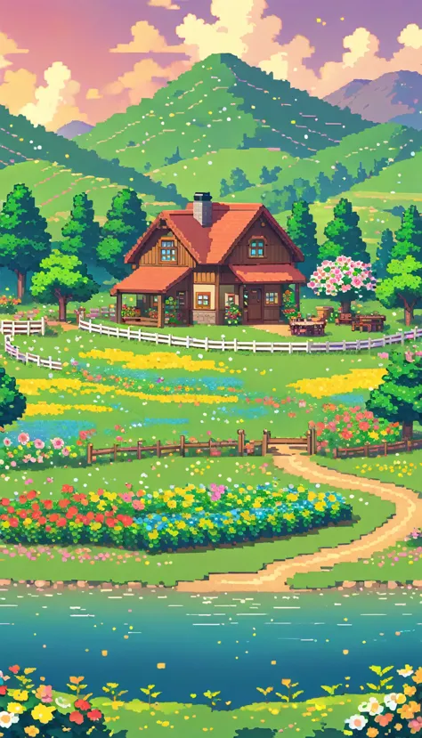 ultrawide landscape lofi stardew valley pixel farm star valley kawaii farm cottagecore, no people