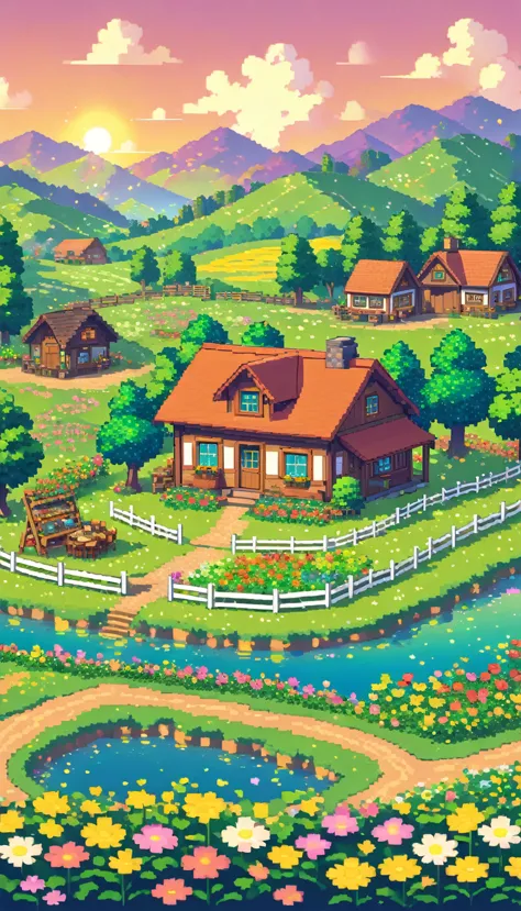 ultrawide landscape lofi stardew valley pixel farm star valley kawaii farm cottagecore, no people