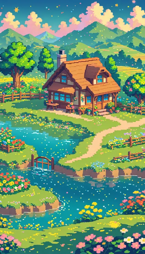 ultrawide landscape lofi stardew valley pixel star valley kawaii cottagecore, no people