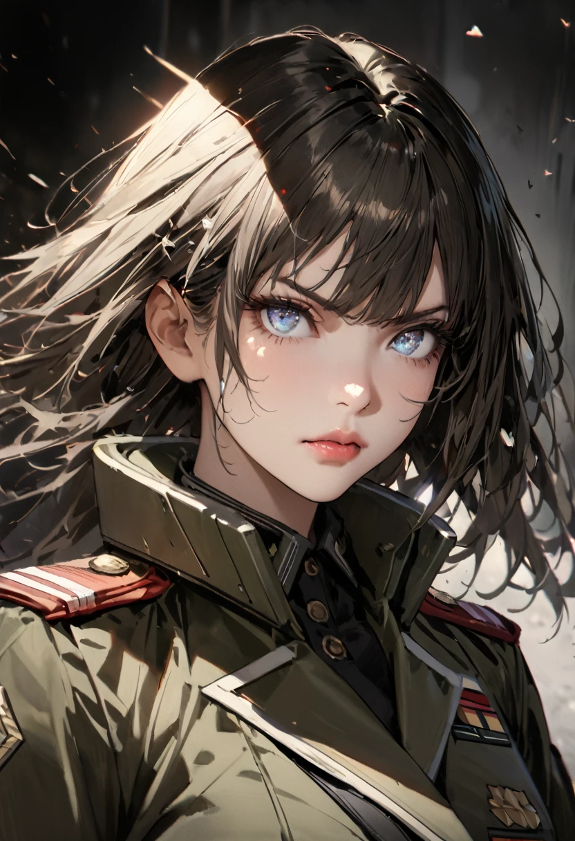 score_9, score_8_up, score_7_up, source_anime, best quality, amazing quality, very aesthetic, 1girl, beautiful detailed eyes, beautiful detailed lips, extremely detailed eyes and face, long eyelashes, military uniform, holding army handgun, serious expression, side view, high quality, 8k, photorealistic, professional photography, cinematic lighting, dramatic shadows, muted color palette, gritty military style, 