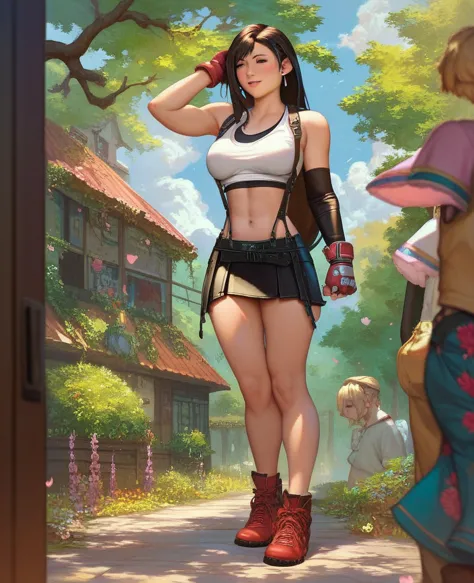 ((highest quality)), masterpiece, ((detailed)),conversion,standing posture,full body image,anime girl,tifa,masculinization,sex c...