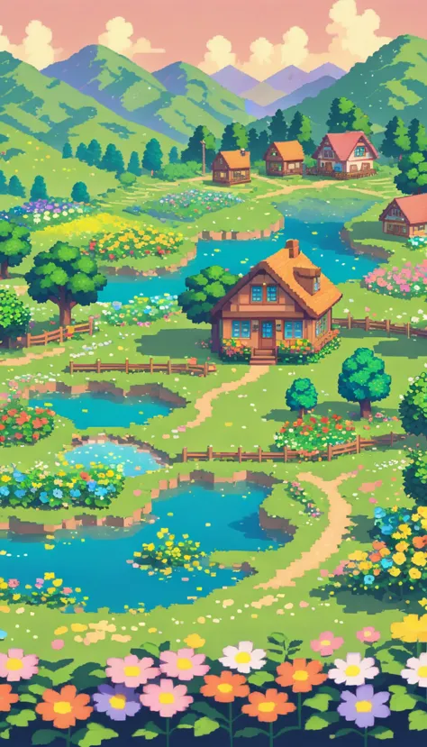 ultrawide landscape lofi stardew valley pixel star valley kawaii cottagecore, no people