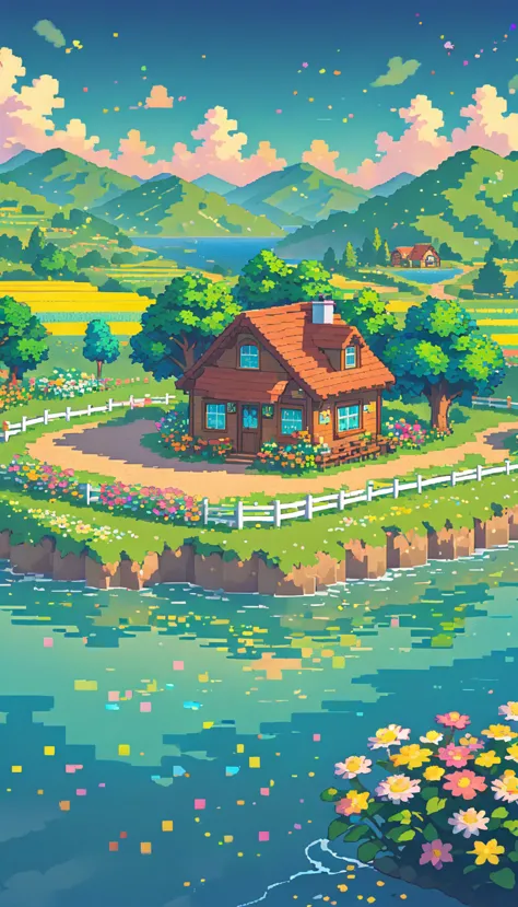 ultrawide landscape lofi stardew valley pixel star valley kawaii cottagecore, no people, sea