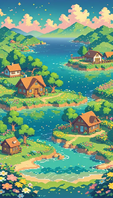 ultrawide landscape lofi stardew valley pixel star valley kawaii cottagecore, no people, sea