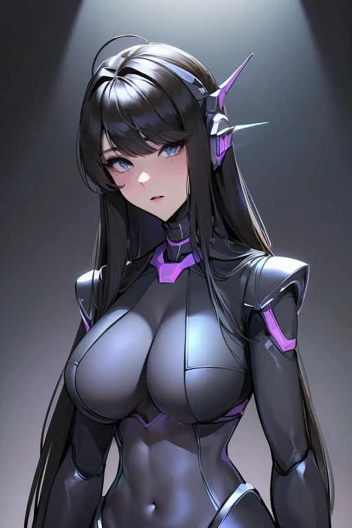 (masterpiece),(Highest quality),(Super detailed),(Best illustrations),(Best Shadow),(Absurd),(Detailed Background),(so beautiful), 16K, 8K, 4K,(Best Shadow),empty eyes,robotization,woman ,big bust,Robot Joint ,Metal skin,Black Suit,long hair,a black suit that covers the whole body