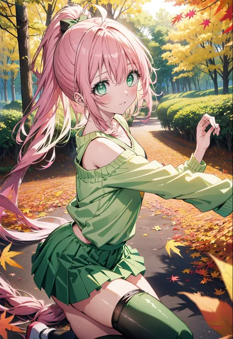 laladevi luke, lara deviluke, long hair, pink hair, tail, ahoge, bangs, hair ornaments, (green eyes:1.5), smile,ponytail,open yo...