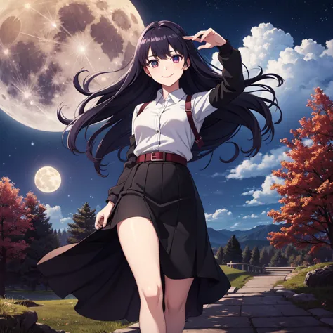 masterpiece, best quality, detailed, 1 girl, solitary, night sky, outdoor, full moon, star, cloud, night,,  dark sakura, (black ...