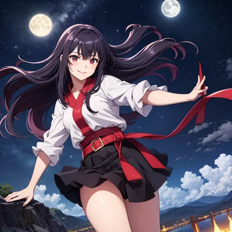 masterpiece, best quality, detailed, 1 girl, solitary, night sky, outdoor, full moon, star, cloud, night,,  dark sakura, (black ...