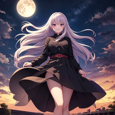 masterpiece, best quality, detailed, 1 girl, solitary, night sky, outdoor, full moon, star, cloud, night,,  dark sakura, (black ...