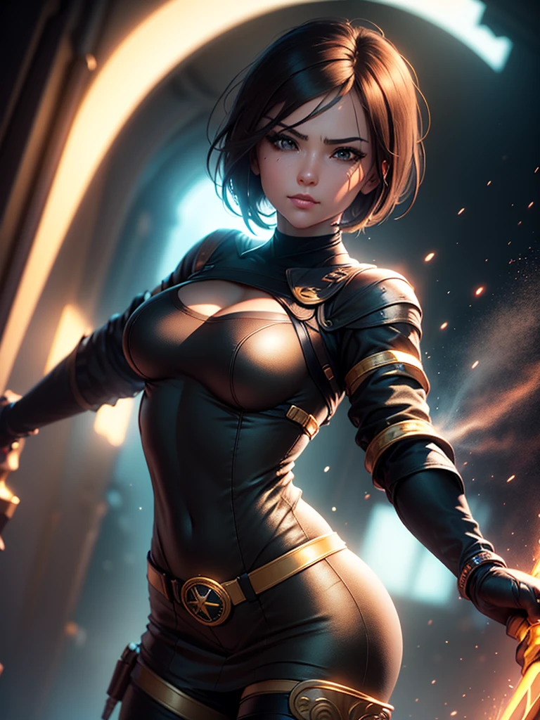 (at night), in a video game scene in the background, a beautiful city at night, raining, alone, standing looking straight ahead, military clothing with military green skirt and pants, black gloves, semi-short hair, ((semi-short hair)), 1 girl, 30 years old, young woman, perfect hands, Beautiful fingers, Beautiful long legs, Beautiful body, Beautiful nose, Beautiful character design, perfect face, looking straight at the viewer with a serious gesture and very upset, she has a black whip in her hand (focusing on her face), mouth closed, light_smile, official art, extremely detailed CG unity 8k wallpaper, perfect lighting, bright and colorful front lighting, shiny skin (artwork master: 1.0), (Best_quality: 1.0), ultra High resolution, 4k, ultra detailed photography, 8K, hdr, High resolution, Nonsense:1.2, Kodak portrait 400, film grain, Blurred background, bokeh:1.2, Flash lens, (vibrant_color:1.2), professional photography, (Beautiful, breasts: 1.4), (Beautiful_face: 1.5), (narrow waist),
