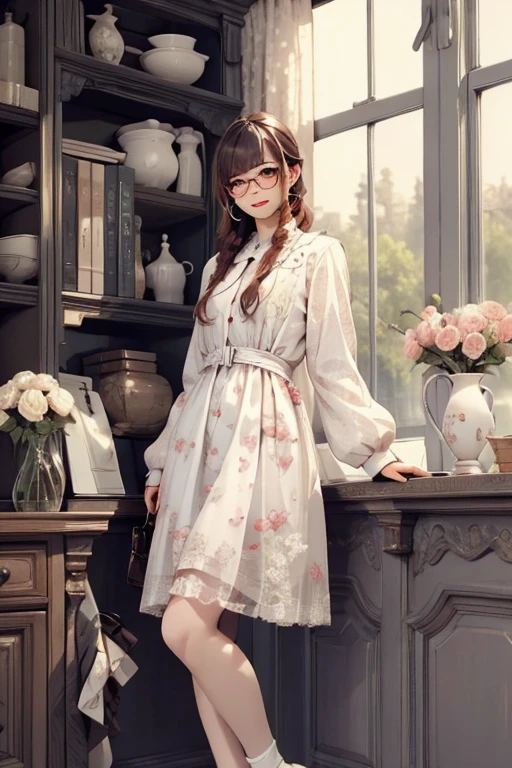 Highest quality、masterpiece、High sensitivity、High resolution、Detailed Description、Slender women、Glasses、Girly Fashion、