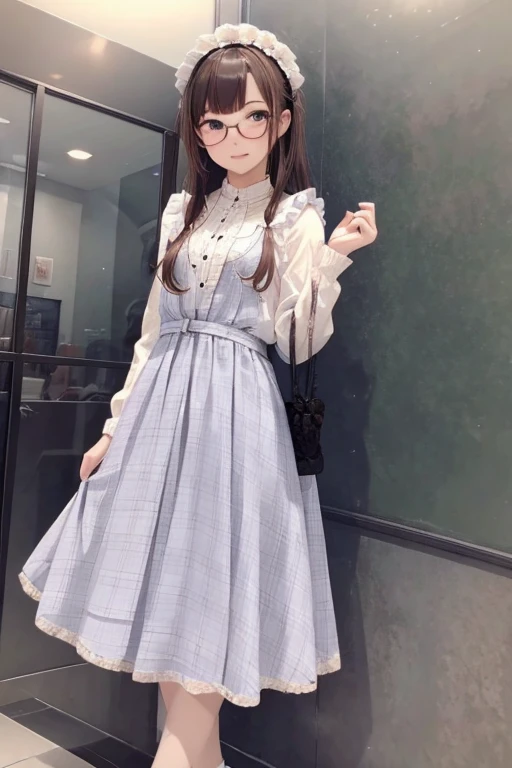 Highest quality、masterpiece、High sensitivity、High resolution、Detailed Description、Slender women、Glasses、Girly Fashion、