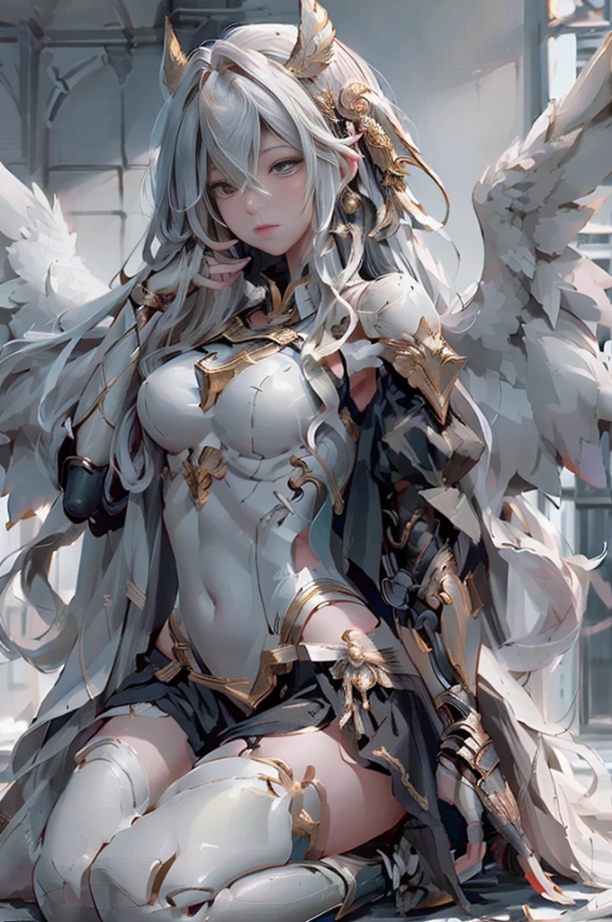 valkyrie、Golden Goddess、Lady Luck、beautiful goddess、highest quality、super delicate、Super high quality、realistic、angel with wings、shining brightly、Golden Valkyrie、mysterious gold background、beautiful body、Naked armor、Line armor revealing secret parts、Turtle shell binding、huge breasts、big 