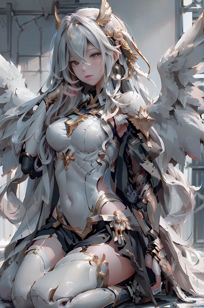 valkyrie、Golden Goddess、Lady Luck、beautiful goddess、highest quality、super delicate、Super high quality、realistic、angel with wings、shining brightly、Golden Valkyrie、mysterious gold background、beautiful body、Naked armor、Line armor revealing secret parts、Turtle shell binding、huge breasts、big 