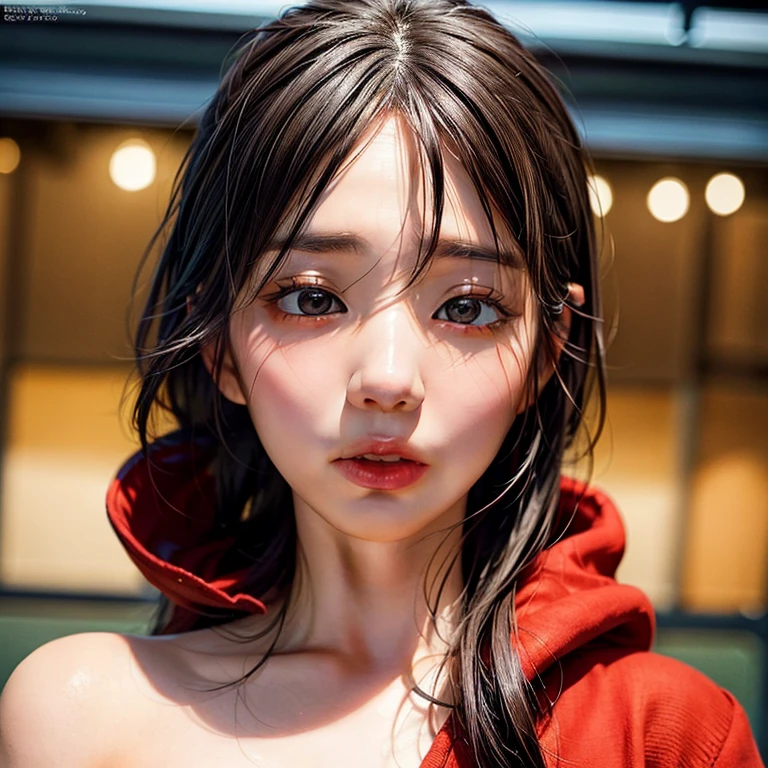 Highest quality、8k、masterpiece、Ultra-high resolution、Raw photo、(Photorealistic:1.4),魅力的な日本人woman、 Incredibly detailed face and skin texture、Glossy skin、(Beautiful Face:1.3)、Detailed beautiful eyes、Thick eyebrows、Deep-set eyelids、eye shadow、(Realistic eyes:1.3)、Rounded Nose、Rounded jaw、Perfect body、whole body像、1、強くて繊細なwoman、Assassin、Creed、Garment Details、assassin、Ninja、woman、whole body、Detailed eyes、Hooded Robe、Darker、short sword、Japanese sword、Japan Night、City、On the roof、Very detailed facial features and manga-style visuals