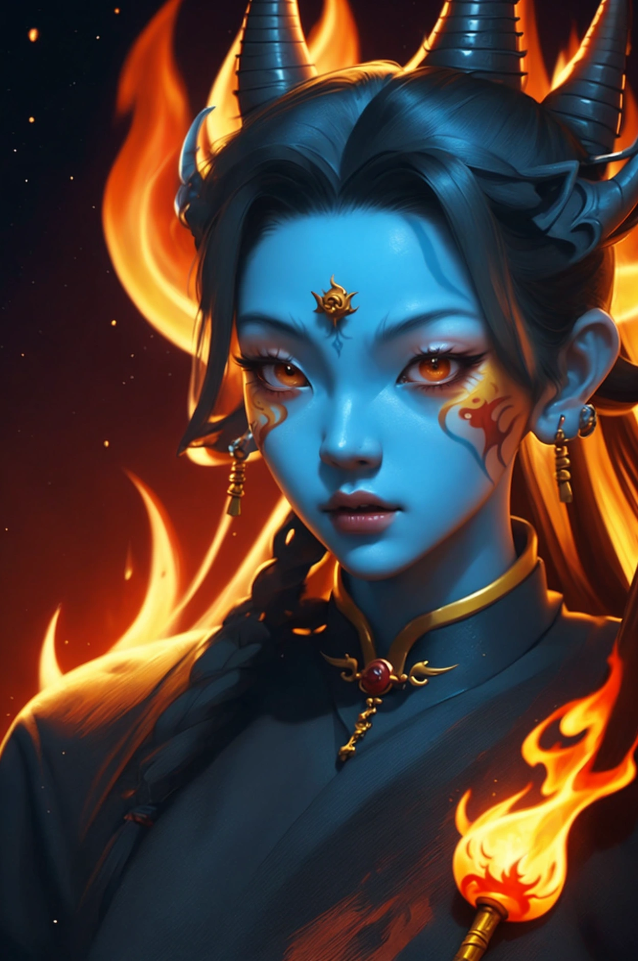 Cartoon character sketch with fire and flames., sun wukong, Thiti Luatthong, &#39;Rayo and the Last Dragon&#39; etc., Thawan Duchanee, Great digital art illustration, Demons from Chinese legends, 3D Character Art, Beautiful profile picture, Ang Thong, avatar Ang Thong