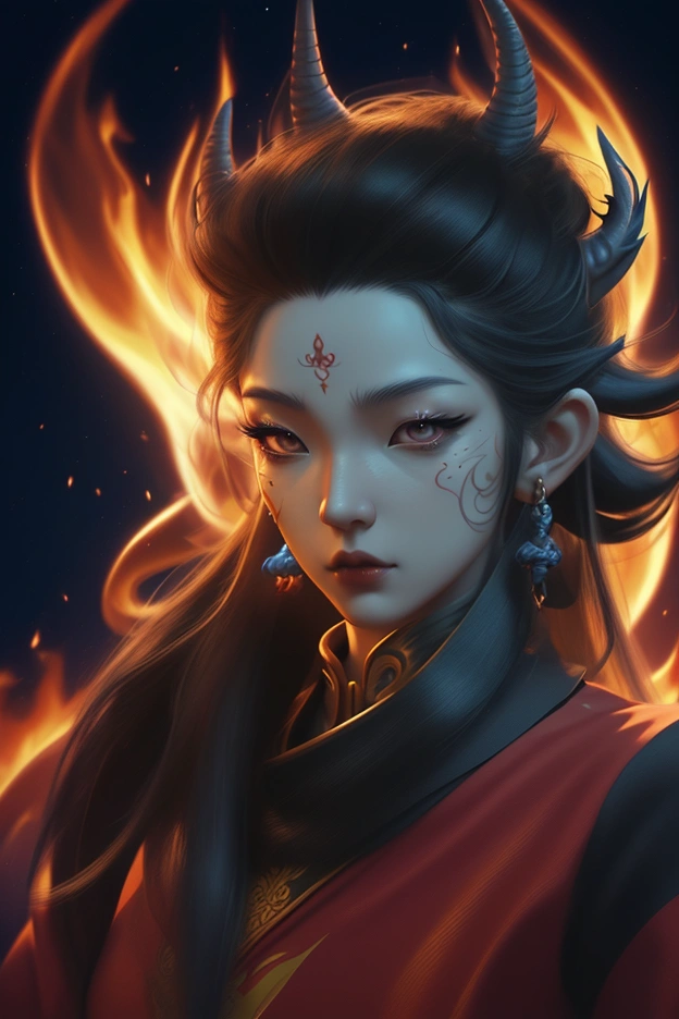 Cartoon character sketch with fire and flames., sun wukong, Thiti Luatthong, &#39;Rayo and the Last Dragon&#39; etc., Thawan Duchanee, Great digital art illustration, Demons from Chinese legends, 3D Character Art, Beautiful profile picture, Ang Thong, avatar Ang Thong