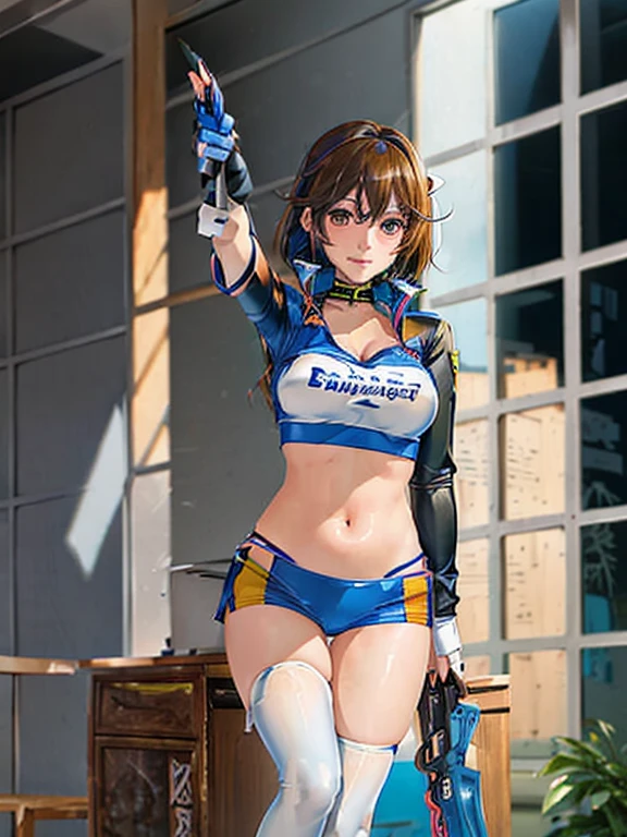 A uniformed anime character holding a gun and pointing at something, Kschaert Krentz Key Art Feminine, Portrait Anime Astronaut Girl, I also make fan art, Highly detailed official artwork, Kashert Kenz, macross delta splash art, From Girls Frontline, Azur Lane Style, Female protagonist 👀 :8, From the Azur Lane video game