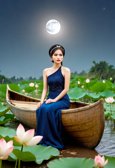 ((night sky: 1.2)), fashion fairytale shot, far far away high camera angle of beautiful vietnamese girl invietnamese girl wear a...